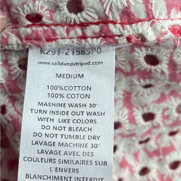 Solid & Strip FLORAL-PRINT BRODERIE ANGLAISE COTTON SHORTS IN TOMATO RED szMed - Picture 2 of 5